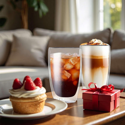 17Oz Double Walled Glass Coffee Mugs, Insulated Clear Cappuccino Latte Glass Coffee Mugs for Home, Cafe & Restaurant, Durable Stackable Drinking Glasses5