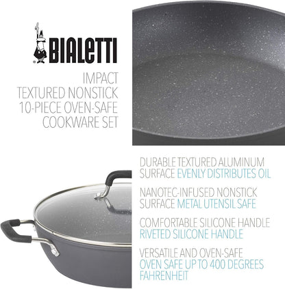 Impact 10-Piece Textured Aluminum Cookware Set with Pots, Pans, and Dutch Oven, Nonstick Pots and Pans Set for Kitchen, Gray7