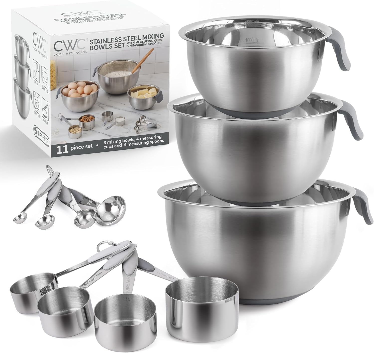 stainless-steel-mixing-bowls-set-and-measuring-cups-nesting-bowls-with-non-slip-bottom-and-easy-grip-handles-grey-11-pieces