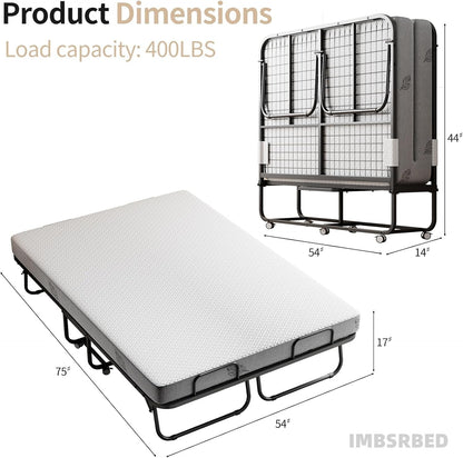 75"×54" Folding Bed with Adult Mattress, Full Size, Portable Folding Bed with Deluxe Memory Foam Mattress and Extra Strong Frame, Foldable, Rolls and Conceals3