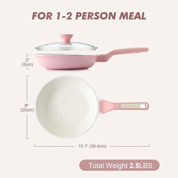 8Inch Nonstick Ceramic Frying Pan with Lid, PFAS/PTFE Free, Pink | Ceramic Omelette Pan Skillet, Healthy Non-Toxic Chef'S Pan, Induction Compatible Pan, Heat Resistant Handle9