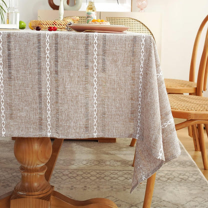 60 X 84 Inches Farmhouse Style Linen Tablecloths, Wrinkle Resistant Washable Dining Room Table Cloths for Rectangle Tables - Hemstitch Light Coffee7