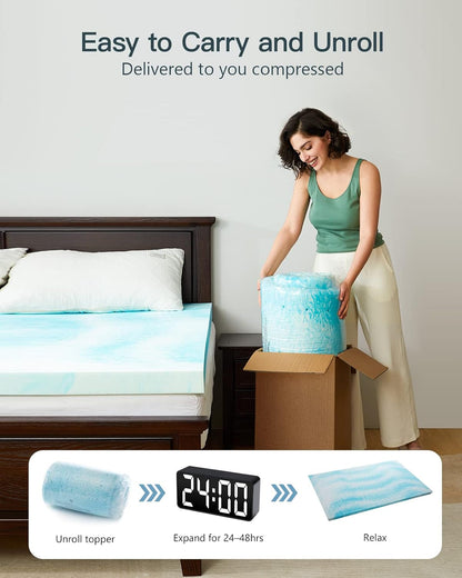 3 Inch Twin XL Memory Foam Mattress Topper, Cooling Gel Infused Mattress Pad, Ventilated Bed Topper for Pressure Relief, Dorm Room Essentials, Blue6