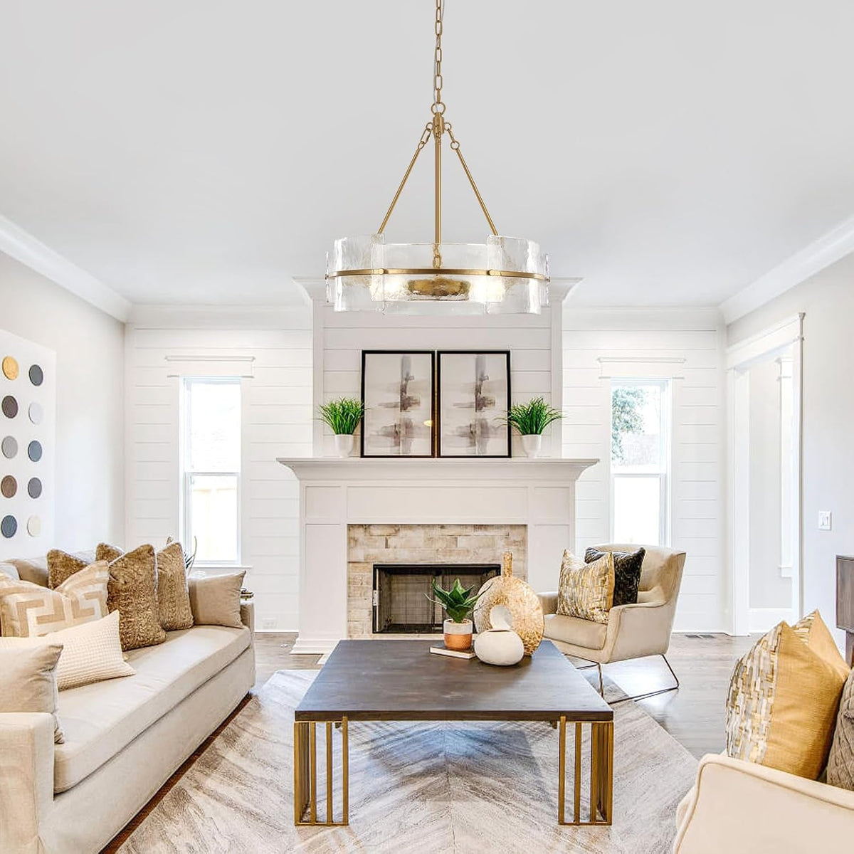 modern-dining-room-chandelier-22-gold-textured-glass-drum-chandelier