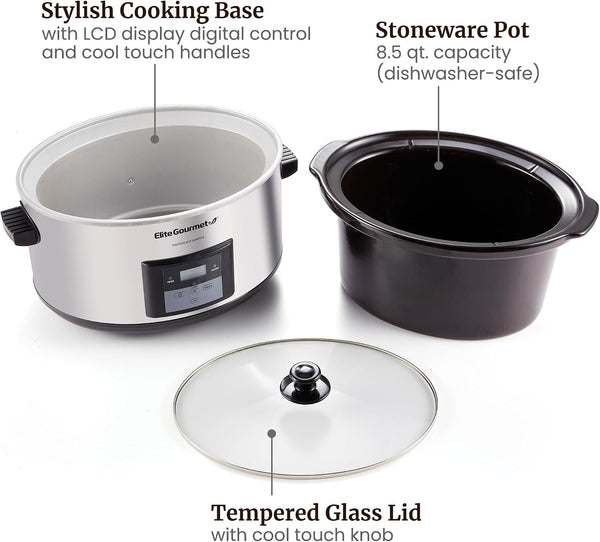 MST-900D Digital Slow Cooker, 8.5 Qt, Stainless Steel | Programmable, Adjustable Temp, Dishwasher-Safe Glass Lid & Crock - Great for Entrees, Sauces, Stews & Dips6