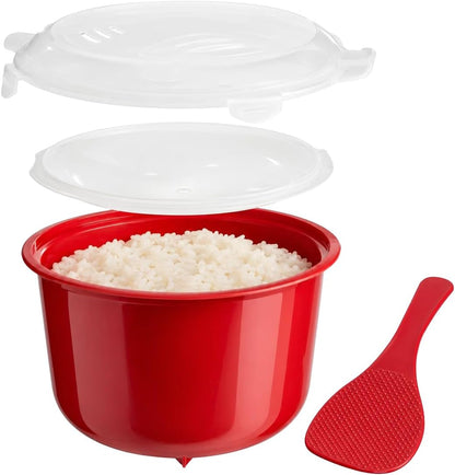 Microwave Rice Cooker with Steamer Lid and Spoon – Bpa-Free 2.6L Rice Maker, Dishwasher Safe, for Basmati, Jasmine, Spanish, Indian Rice, Pasta, Ramen and Vegetables1