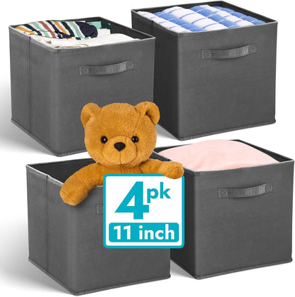 Storage Cubes (4 Pack) | Dark Gray Fabric Cube Bins 11"X11"1