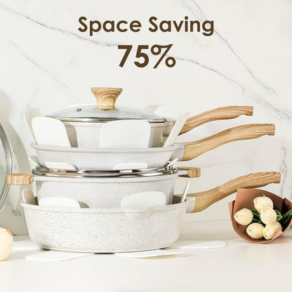 23 PCS Nonstick Ceramic Cookware Set, PFAS/PFOA Free, Induction | Non Toxic Pots and Pans, Healthy Kitchen & Home Cooking Set with Stay-Cool Handles, Silicone Tools and Pot Protectors, White7