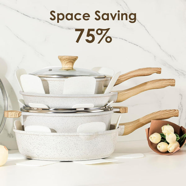 23 PCS Nonstick Ceramic Cookware Set, PFAS/PFOA Free, Induction | Non Toxic Pots and Pans, Healthy Kitchen & Home Cooking Set with Stay-Cool Handles, Silicone Tools and Pot Protectors, White7
