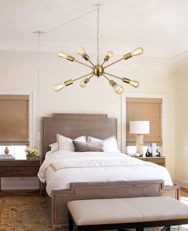 8 Lights Plug in Chandelier Gold, Sputnik Hanging Lights Fixture2