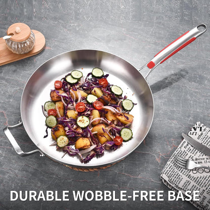14 Inch Stainless Steel Frying Pan with Lid, Detachable Handle | Tri-Ply Stainless Steel Skillet, Fast & Even Heating, Stay-Cool Removable Silicone Handle, Induction Ready, Dishwasher Safe6