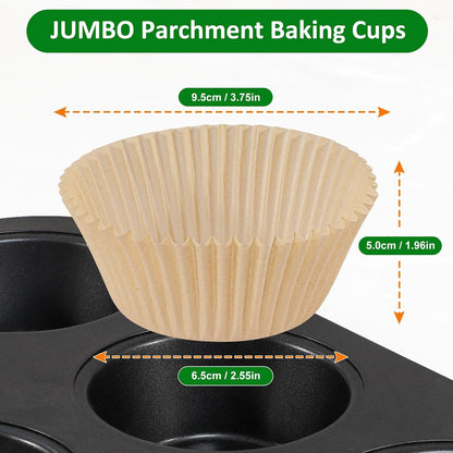 200Pcs Parchment Jumbo Cupcake Muffin Liners for Baking Large Cups | Unbleached, Easy Release, Non-Stick Natural EU Parchment Paper Jumbo Baking Cups - Perfect for Big Muffins & Cupcakes6