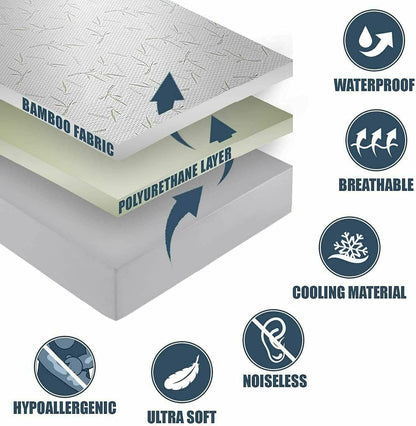 Bamboo Mattress Protector with Zipper - 100% Waterproof King Size Cooling Mattress Cover - Ultra Soft Jacquard Fabric Breathable Noiseless Mattress Pad Cover - Zippered Mattress Encasements6