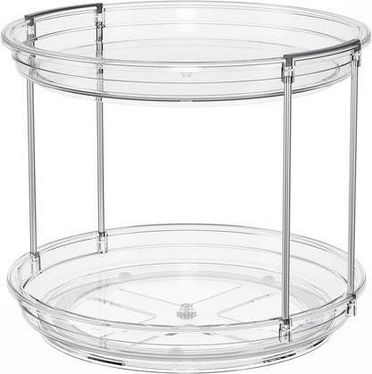 2 Tier Lazy Susan Turntable Organizer 9.25'' Rotating Spice Rack Organization for Cabinet, Kitchen, Pantry, Countertop, Bathroom, Vanity, Medicine Cabinet Organizer, Clear9