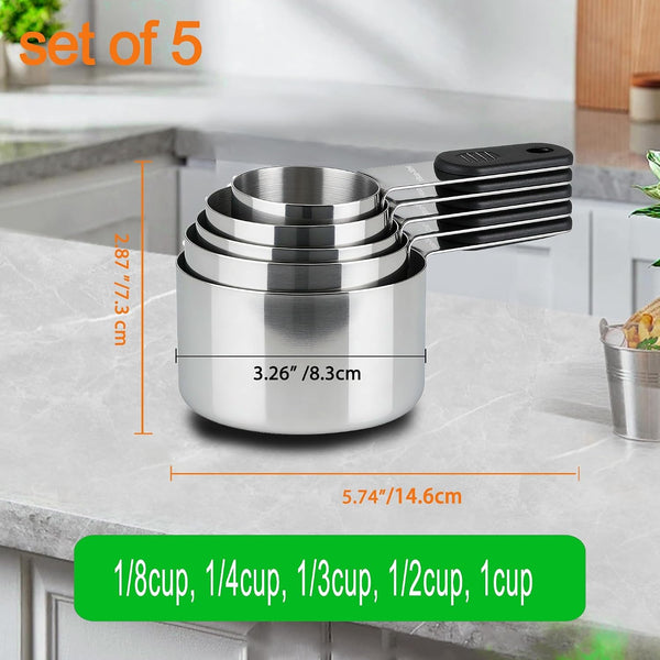 Magnetic Handles 5 Piece Stainless Steel Measuring Cups, Black, Kitchen Gadgets for Measure Liquid and Dry Ingredients, Cooking & Baking3