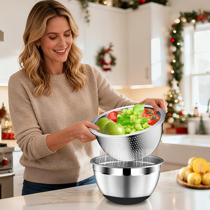 Mixing Bowls with Lids Set - 16Pcs Stainless Steel Mixing Bowl Set with Colander, 3 Grater Attachments, Non-Slip Bottom, Metal Nesting Bowls with Strainer for Mixing & Serving - Black5
