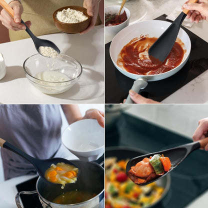 Spatula Spoon 2-Pack, Silicone Cooking Spoon for Nonstick Cookwares, Multifunction Kitchen Utensils for Cooking, Serving, Mixing, Scoop, Scrape and More2