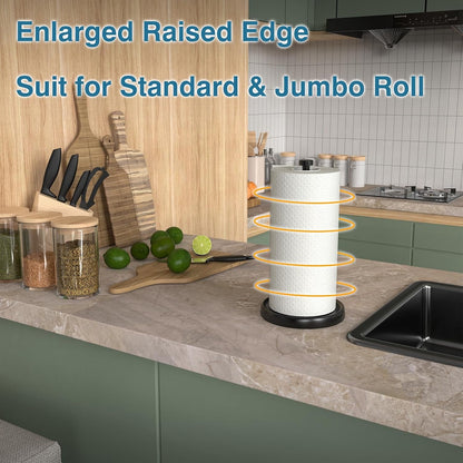 Paper Towel Holder Countertop, One-Handed Tear, Stainless Steel, Weighted Base, Black, Paper Towel Roll Holder Stand with Ratchet Mechanism for Kitchen Bathroom Farmhouse Essentials Decor Accessories2