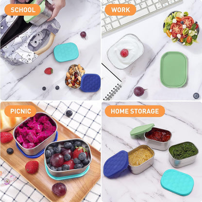 Small (1 CUP) Stainless Steel Snack Containers for Kids | Easy Open Leak Proof Food Containers with Silicone Lids - Perfect Metal Toddler Lunch Box for Daycare and School (8Oz)7
