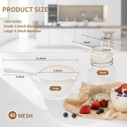 Kefir Strainer Set, 2-Size Plastic Non-Metal Sieve with Fine Mesh | 6.3" & 3.9" Diameter Double-Size for Kefir Grains, Milk Kefir, Water Kefir & Kombucha - Durable, Food Grade & Easy Clean2