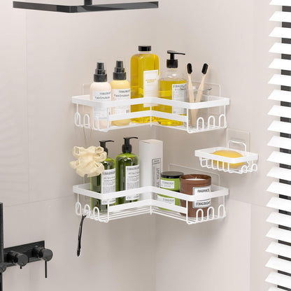Corner Shower Caddy, Adhesive Shower Organizer with Hooks6