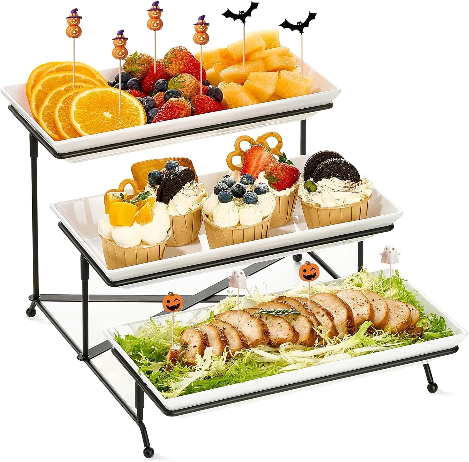 3-tier-serving-tray-set-12-tiered-serving-trays-platters-reusable-serving-tray-for-party-collapsible-sturdier-stand-with-stable-cross-bars-serving-platters-for-veggie-fruit-dessert
