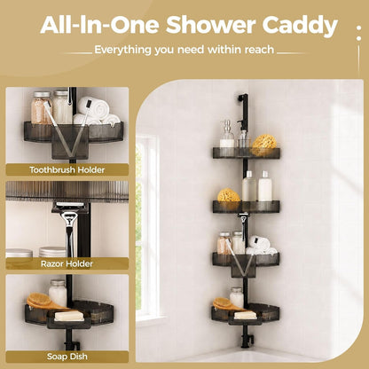 Corner Shower Caddy, Adjustable 4-Tier Rustproof Bathroom Organizer Shelves, 45-75 Inch No-Drill Quick Installation Bathtub Corner Shelf6