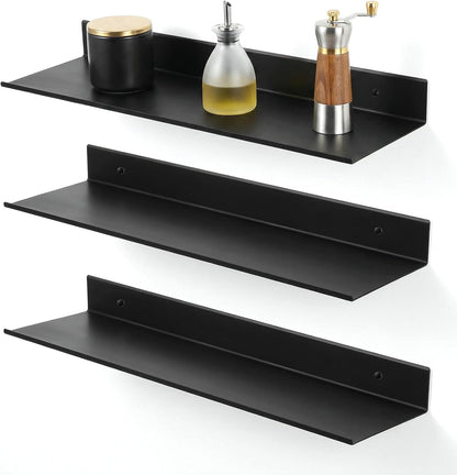 3 Pcs Black Metal Wall Shelf Set, 15.7" Adhesive Rectangular Floating Wall Shelves, Rustproof Waterproof for Bathroom Living Room Kitchen, Rust1