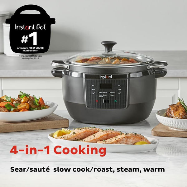 Superior Cooker 7.5QT Slow Cooker and Multicooker, 4-In-1 Functions, Sears/Sauté, Slow Cooks/Roast, Steams and Warms, from the Makers of2