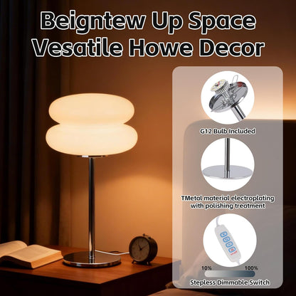Bedroom Mushroom Lamp, Medieval Modern Bedside Table Lamp, Dimmable Retro Egg Tart Headlight, Unique Home Mushroom Decoration Aesthetic Lovely Living Room Desk Lamp (White)8