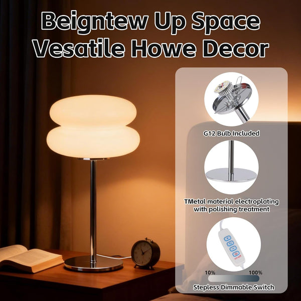 Bedroom Mushroom Lamp, Medieval Modern Bedside Table Lamp, Dimmable Retro Egg Tart Headlight, Unique Home Mushroom Decoration Aesthetic Lovely Living Room Desk Lamp (White)8