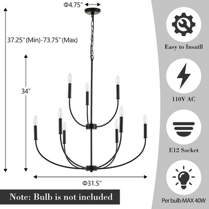 9-Light Black Chandelier for Entryway, Modern Farmhouse Dining Room Light Fixture, Industrial Candle Pendant Light for Foyer Stairway Living Room4