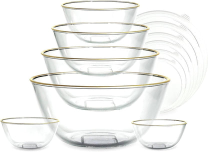 12 Pc Glass Mixing Bowl Set with Lids – Borosilicate Glass Nesting Bowls for Cooking, Baking and Meal Prep, Gold Rim1