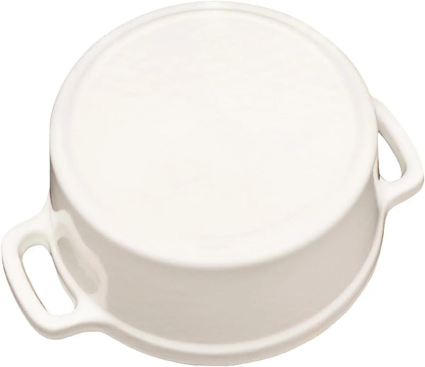 Mini Cocotte 16 Oz Mini Dutch Oven 0.5 Qt. Cast Iron Garlic Roaster for Oven Garlic Confit Pot Ramekins with Lids Oven Safe Set of 2, White6
