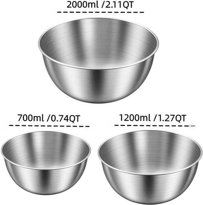 3 Pack 304 Stainless Steel Mixing Bowls 700/1200/2000Ml3
