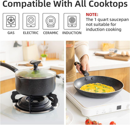 Non Stick Kitchen Cookware 7-Piece Set, Non-Induction, Includes Pots and Pans, Black7