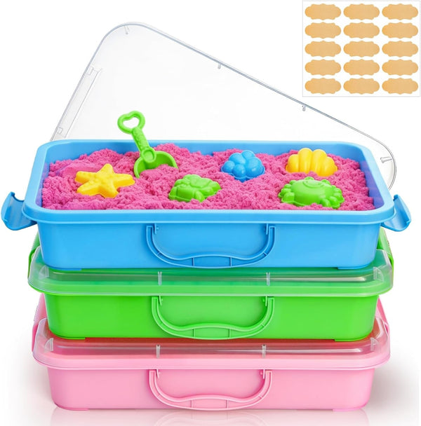 3 Pack Plastic Sensory Bins with Handle, 15 Stickers1