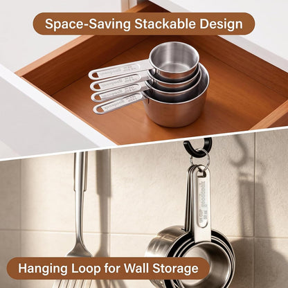 4 Pack Stainless Steel Stackable Measuring Cups with Handle, Small Metal Kitchen Tools for Baking & Cooking Dry Liquid Ingredients6