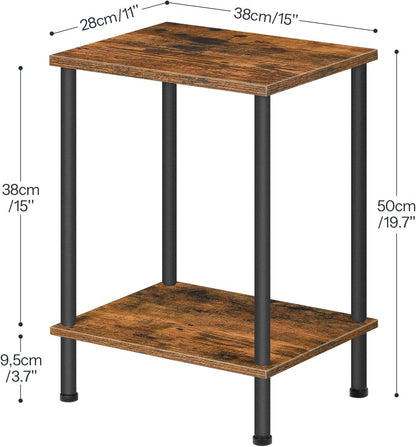 End Table, Small Side Table, Nightstand with 2-Layer Storage Shelves, Sofa Table for Small Spaces, Living Room, Bedroom, Stable Frame, Easy Assembly, Rustic Brown BF09BZ013