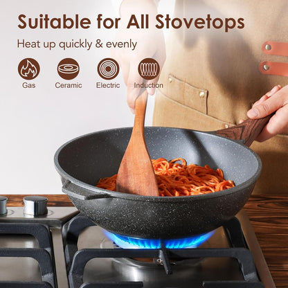 Nonstick Wok Pan with Lid 11Inch, Healthy Stir-Fry Pan Chef'S Pan | Induction Cookware, Swiss Granite Coating, Even & Fast Heating, Non Stick Frying Pan Skillet, Stay-Cool Handle, PFOA Free4
