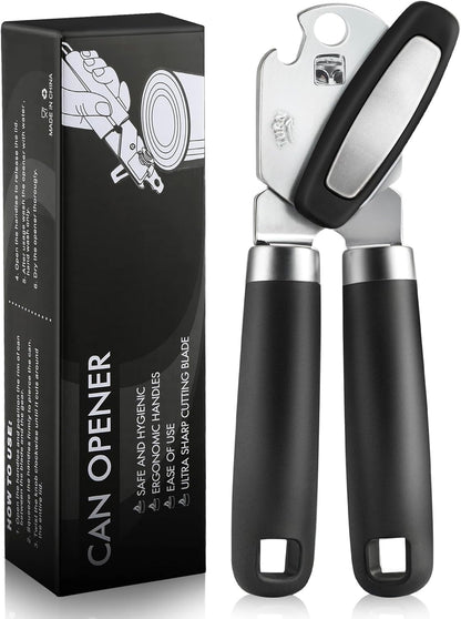 Multifunctional Can Opener Manual, Durable Heavy Duty Handheld Strong Can Opener with Smooth Cutting Edge, Friendly Kitchen Essentials Tool for Seniors, Camping and Bottle Opening-Black1