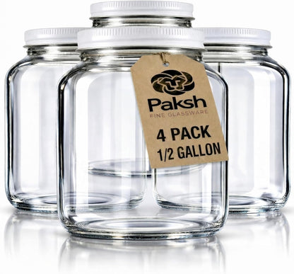 64 Oz Mason Jar, Half Gallon Jar, Wide Mouth, Clear, 4 Pack | Half Gallon Mason Jar, Airtight Metal Lid, 4 in Wide Mouth, Usa-Made Soda-Lime Glass, Canning, Fermenting, Dry Food Storage1