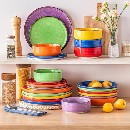 Bonita Dinnerware Sets 24 Pieces, Stoneware Dishes Set for 6, Dinner Platers with Bowls Set, Dinshwasher and Microwave Safe, Multicolor7