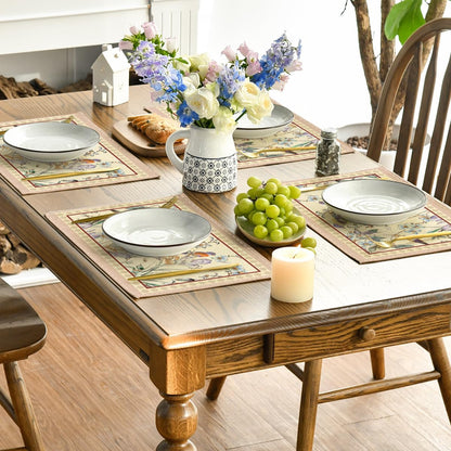Birds Flowers Blossom Placemats Set of 4, 12X18 Inch Seasonal Spring Summer Table Mats Party Kitchen Dining Decoration5