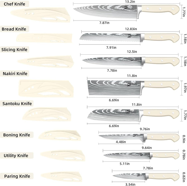 Chef Knife Sets with Roll Bag, Sharp Kitchen Knife Set with Sharpener | High Carbon Stainless Steel 9PCS Chef Knives Sets with Anti-Slip Ergonomic Handle for Camping, Travel, BBQ, RV or Gift, Beige2