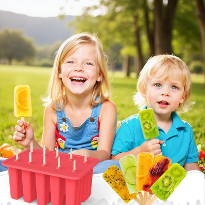 10-Cav Popsicle Molds, Silicone Ice Pop Mold for DIY Frozen Treats | with 10 Reusable Sticks, 50 Wooden Sticks, 50 Storage Bags, Funnel, Brush, Recipe, Make Healthy Pops, Smoothies, Juice6