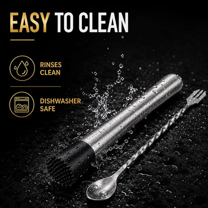 10 Inch Stainless Steel Muddler for Cocktail and 10 Inch Mixing Bar Spoon, 2 Pices Home Bar Tool Set | Stainless Steel Bar Muddler for Drink 2 Pcs Home Bar Tool Set for Mojitos Fruit Drinks, Sturdy Rust Proof3