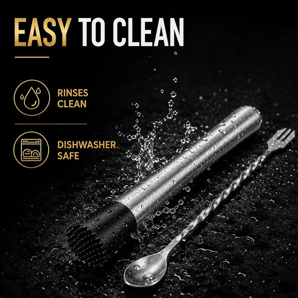 10 Inch Stainless Steel Muddler for Cocktail and 10 Inch Mixing Bar Spoon, 2 Pices Home Bar Tool Set | Stainless Steel Bar Muddler for Drink 2 Pcs Home Bar Tool Set for Mojitos Fruit Drinks, Sturdy Rust Proof3