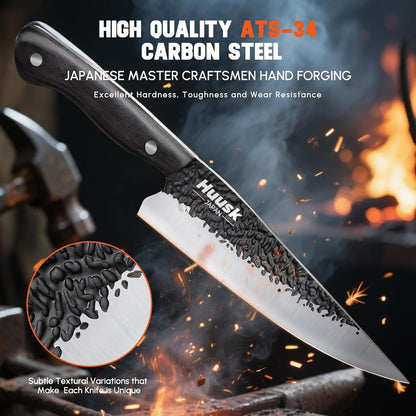 Japanese Chef Knife Set - Hand Forged Kitchen Knives for Meat Cutting - ATS-34 Carbon Steel Knives Set with Wooden Handle - Viking Cooking Knife Sets for BBQ Christmas Gift for Men and Women3