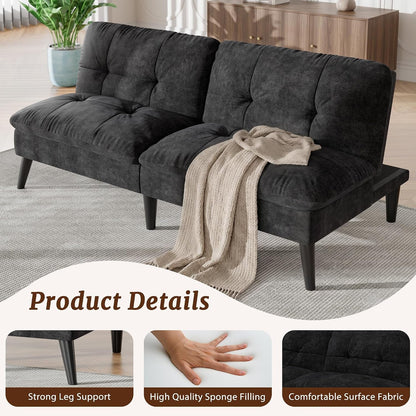 Futon Sofa Bed, Foldable Small Velvet Couch Bed with Adjustable Recliner, Space Saving 2 in 1 Sofa for Living Room, Apartment, or Guest Room, Black6